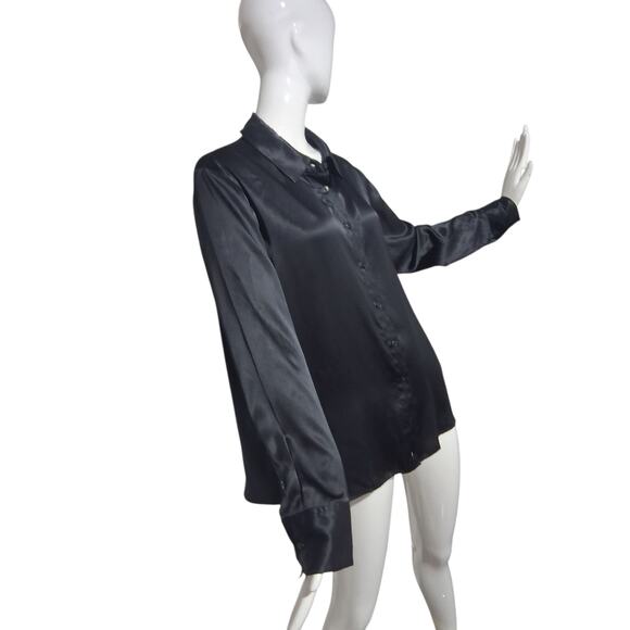 Reformation Quiet Luxury Women's size XL Black 100% Silk Button Up Old Money Top - Picture 14 of 16